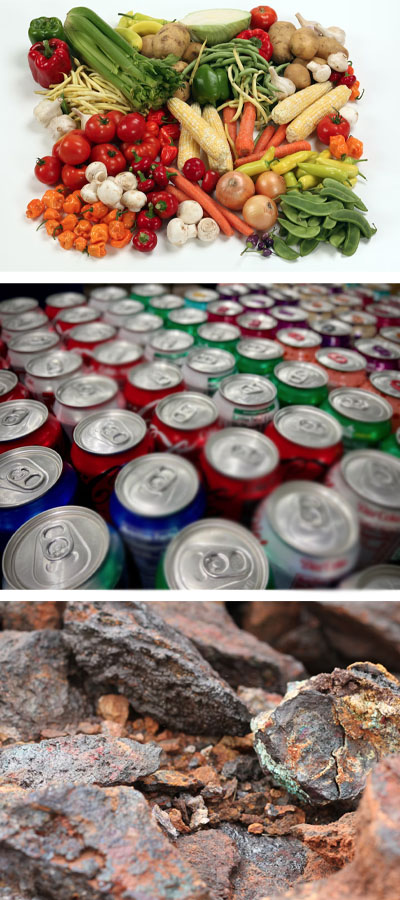 Vegetables, cans and minerals represent a few of the types of materials that Optical Sorters can sort.